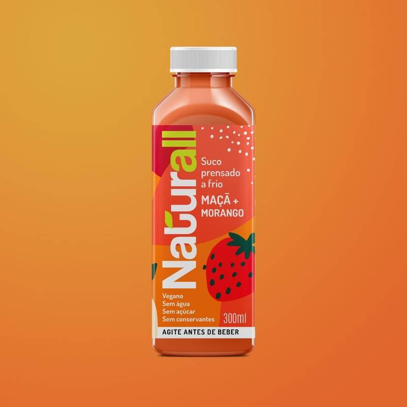 SUCO NATURALL - MAÇÃ c/ MORANGO - 100% Natural, Prensado à frio e só a fruta - 300ml