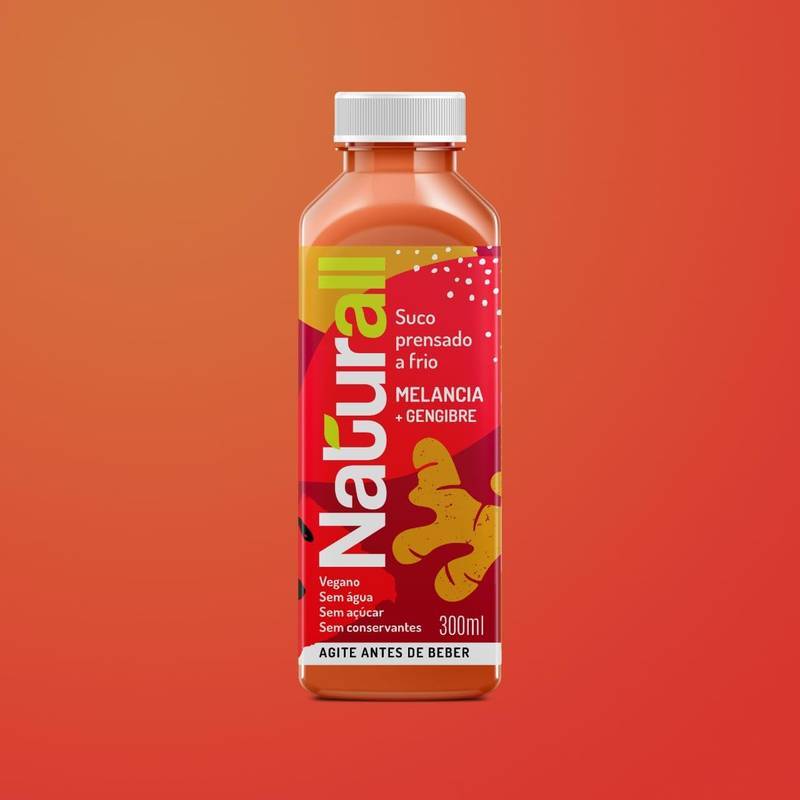 SUCO NATURALL - MELANCIA c/ GENGIBRE - 100% Natural, Prensado à frio e só a fruta - 300ml