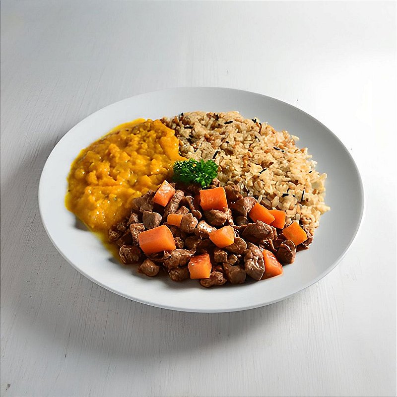 LIGHT - Picadinho de carne magra e cenouras com arroz 7 grãos e purê de abóbora 400g