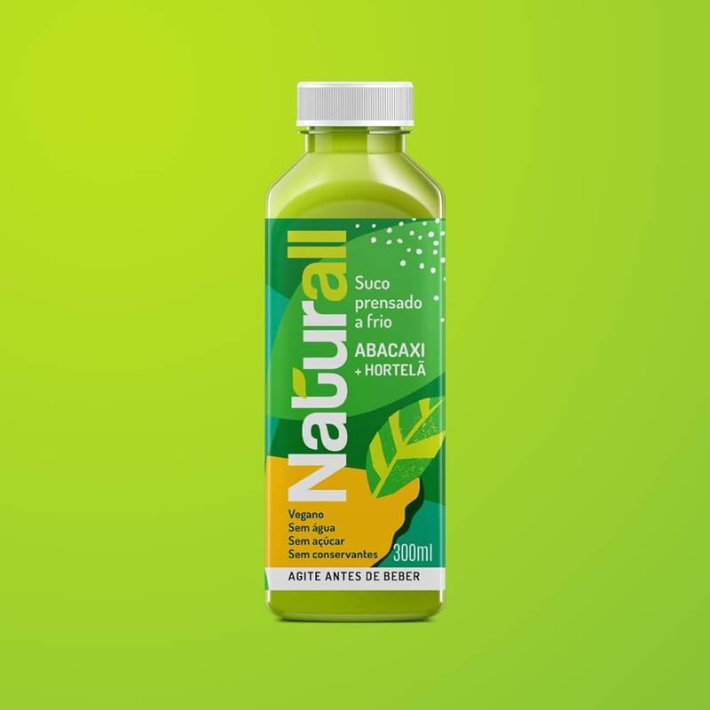 SUCO NATURALL - ABACAXI c/ HORTELÃ - 100% Natural, Prensado à frio e só a fruta - 300ml